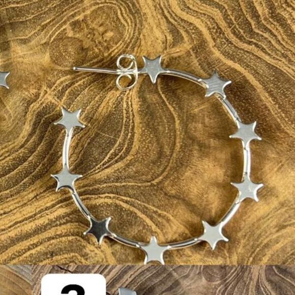 Sterling Silver Celestial Star Hoop Earrings - Picture 2 of 2